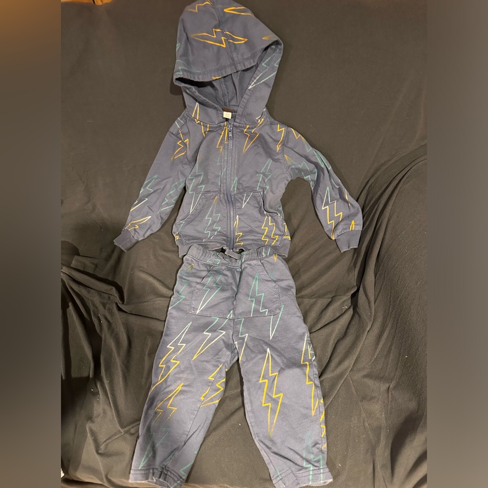 Tea Collection Blue 2T Matching Set with Yellow and Green Lightning